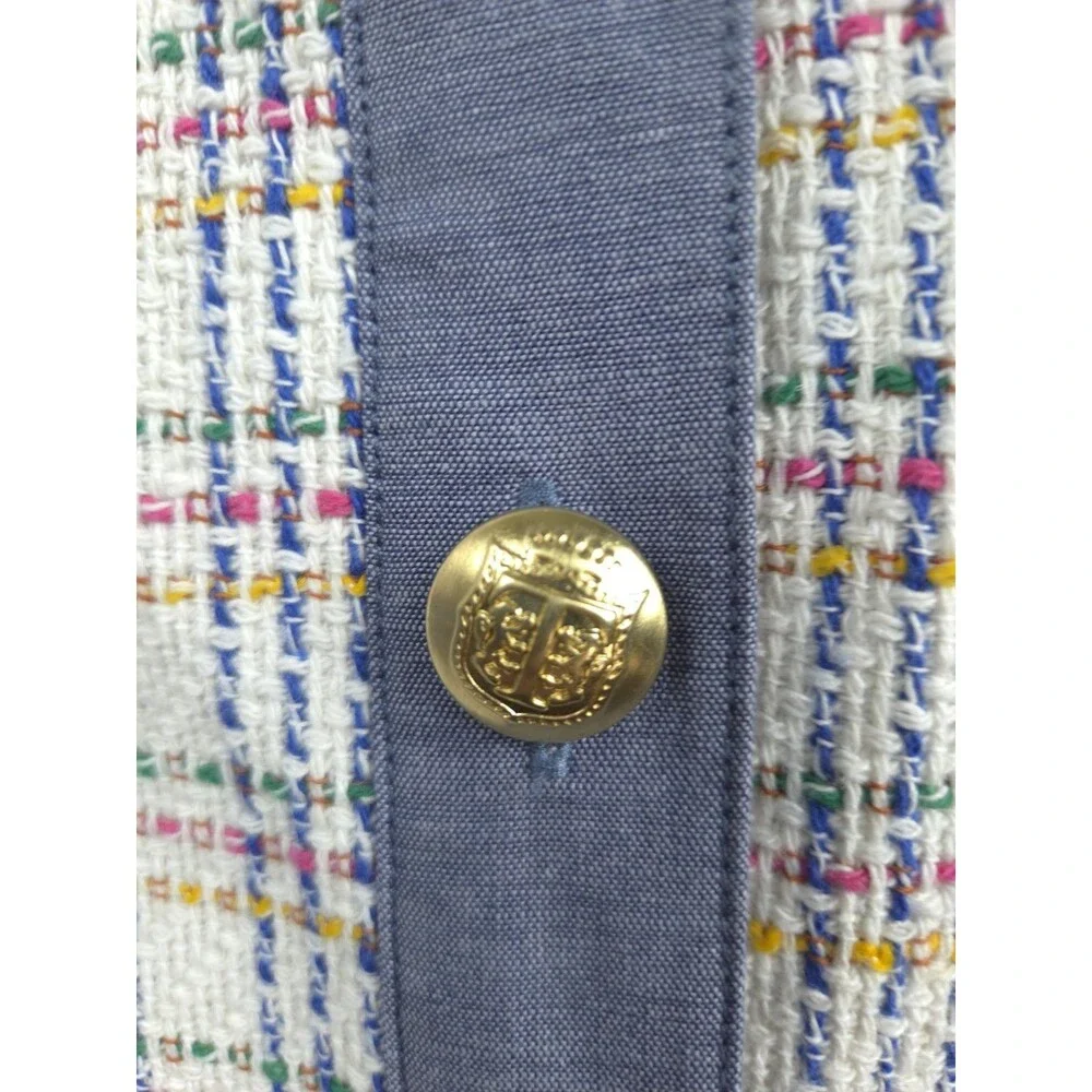 Talbots Tweed Jacket Blazer 16 Multicolor Plaid Gold Button Crop Long Sleeve - Picture 4 of 9